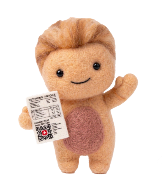 Harvie mascot working on invoices